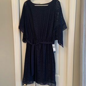 AB STUDIO belted Navy flutter sleeve dress XL NWT